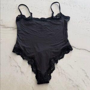 SKIMS Black Lace-Trim Bodysuit